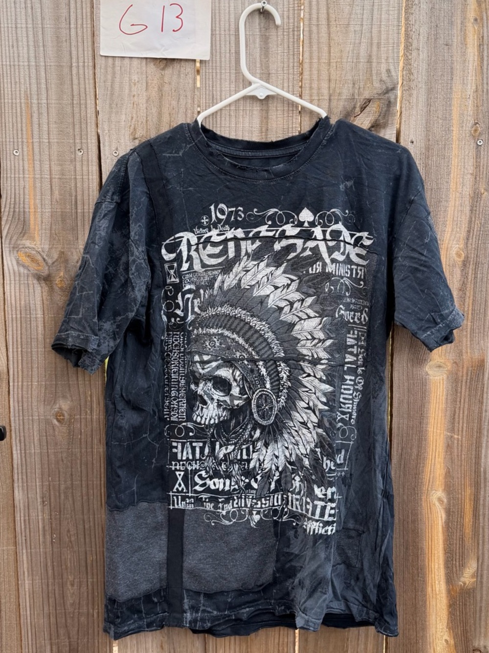 Affliction Black Short-Sleeve Graphic Tee with White Skull Headdress Size XL